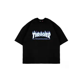 Thrasher Flam Baskılı Oversize Unisex Siyah
