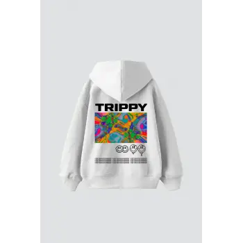 Trippy Baskılı Oversize Unisex Beyaz