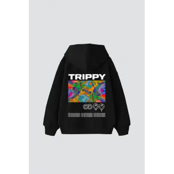 Trippy Baskılı Oversize Unisex Siyah
