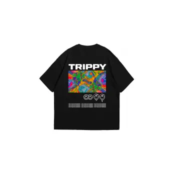 Trippy Baskılı Oversize Unisex Siyah