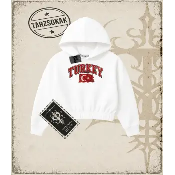 TURKEY  Kadın Crop Kapşonlu Sweatshirt