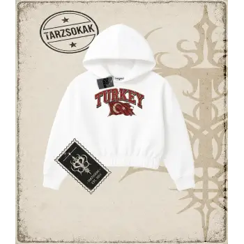 TURKEY Kadın Crop Kapşonlu Sweatshirt