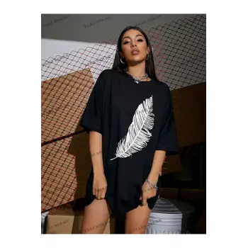 Tüy Baskılı Oversize Kalıp Unisex T-shirt