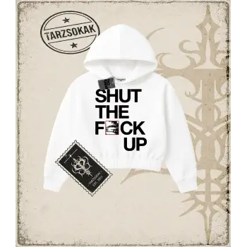 Typography   Kadın Crop Kapşonlu Sweatshirt