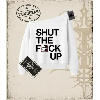 Typography   Kadın Kayık Yaka Sweatshirt