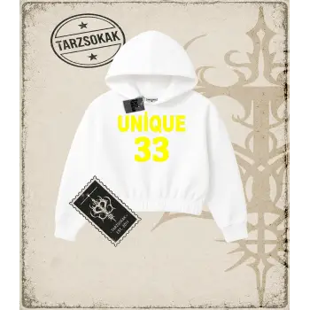 UNİQUE SARI Kadın Crop Kapşonlu Sweatshirt