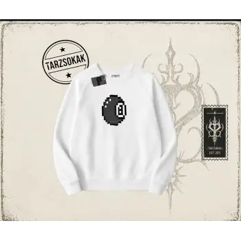 Unisex 8 Ball Oversize Unisex Bisiklet Yaka Sweatshirt Beyaz