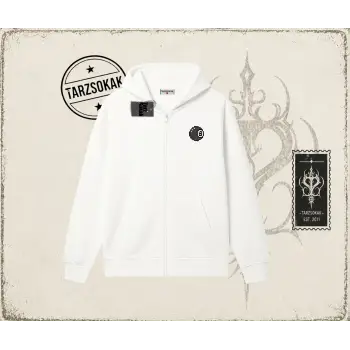 Unisex 8 Ball Oversize Unisex Hırka & Çeket Fermuarlı Sweatshirt Beyaz