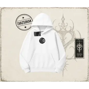 Unisex 8 Ball Oversize Unisex Kapşonlu Sweatshirt Beyaz