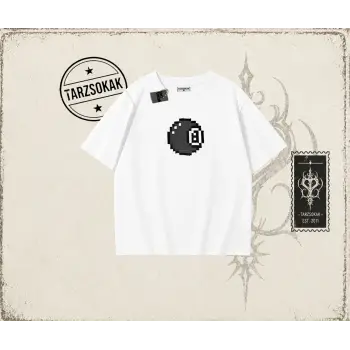 Unisex 8 Ball Oversize Unisex Tişört Beyaz