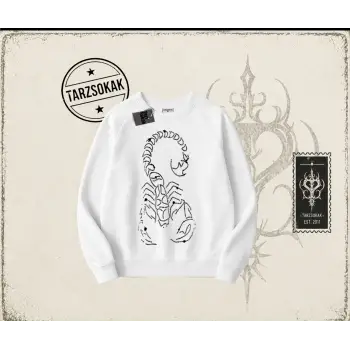 Unisex Akrep Oversize Unisex Bisiklet Yaka Sweatshirt Beyaz