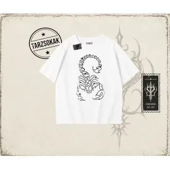 Unisex Akrep Oversize Unisex Tişört Beyaz