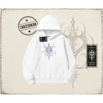 Unisex Alien Oversize Unisex Kapşonlu Sweatshirt Beyaz