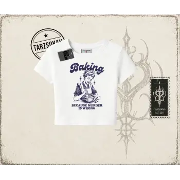 Unisex Baking Kadın Baby Tee Beyaz
