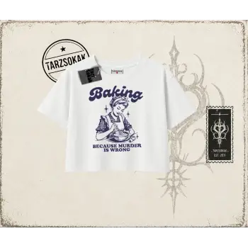Unisex Baking Kadın Crop Tişört Beyaz