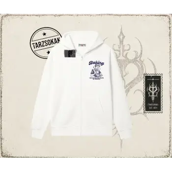 Unisex Baking Oversize Unisex Hırka & Çeket Fermuarlı Sweatshirt Beyaz