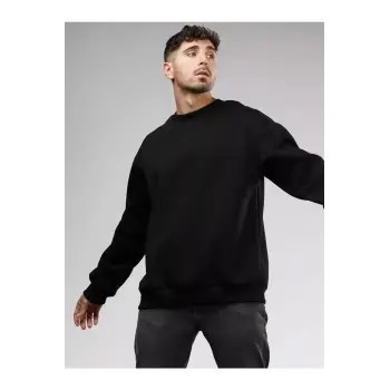 Unisex Basic Bisiklet Yaka Sweatshirt Siyah