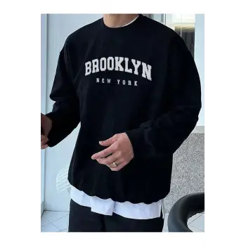 Unisex Baskılı Oversize Kapşonlu Sweatshirt Siyah