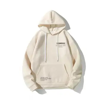 Unisex Bej Happiest Baskılı Oversize Kapşonlu Sweatshirt Bej