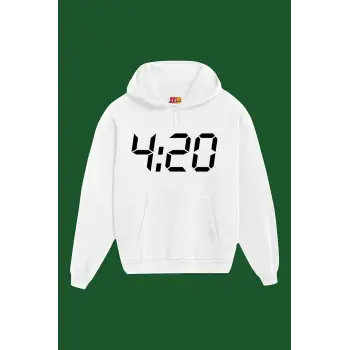 Unisex Beyaz 4.20 Baskılı Sweatshirt