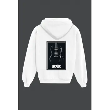 Unisex Beyaz Ac-dc Sırt Baskılı Sweatshirt
