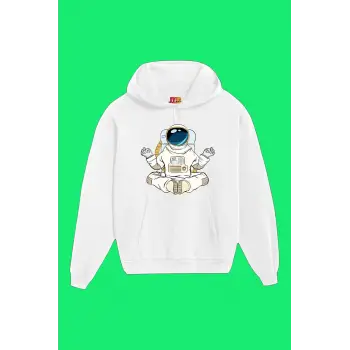 Unisex Beyaz Astronot Baskılı Sweatshirt