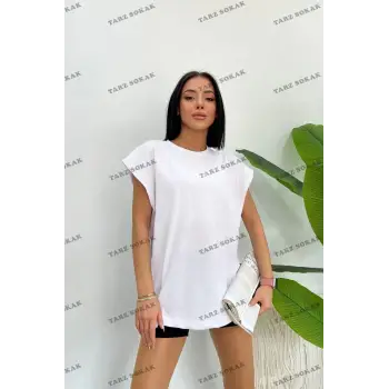 Unisex  Beyaz Basketçi Sıfır Kol Bisiklet Yaka Oversize Salaş Basic Kolsuz