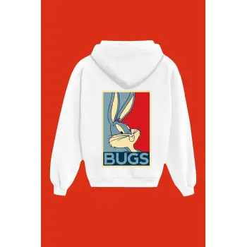 Unisex Beyaz Bugs Bunny Sırt Baskılı Sweatshirt
