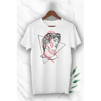 Unisex Beyaz Heykel Baskılı Tişört