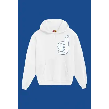Unisex Beyaz Merci Baskılı Sweatshirt