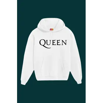 Unisex Beyaz Queen Baskılı Sweatshirt