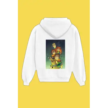 Unisex Beyaz Scooby Doo Sırt Baskılı Sweatshirt
