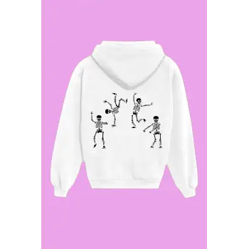 Unisex Beyaz Skull Sırt Baskılı Sweatshirt