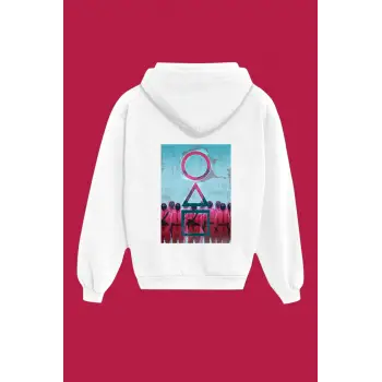 Unisex Beyaz Squid Game Sırt Baskılı Sweatshirt
