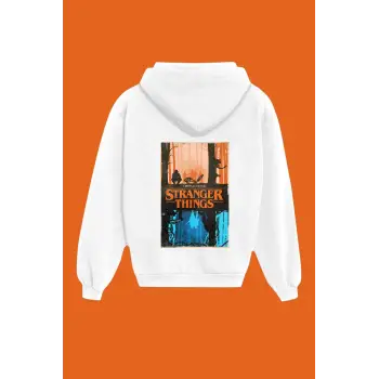Unisex Beyaz Stranger Things Baskılı Sweatshirt