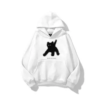 Unisex Black Cat Pixel Sweatshirt Beyaz