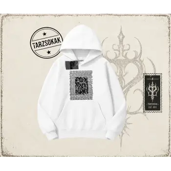 Unisex Blah Blah Blah Oversize Unisex Kapşonlu Sweatshirt Beyaz