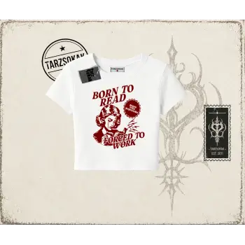 Unisex Born to Read Kadın Baby Tee Beyaz