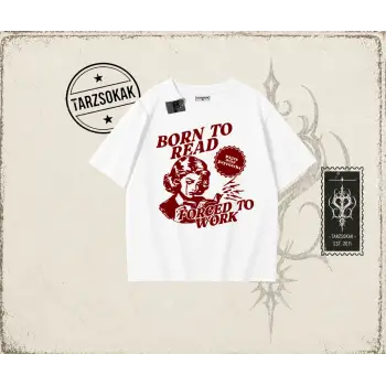 Unisex Born to Read Oversize Unisex Tişört Beyaz