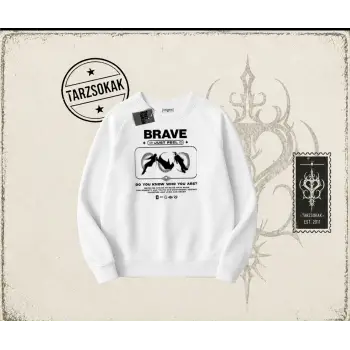 Unisex Brave Oversize Unisex Bisiklet Yaka Sweatshirt Beyaz