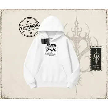 Unisex Brave Oversize Unisex Kapşonlu Sweatshirt Beyaz
