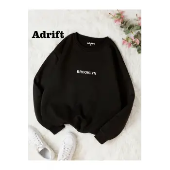 Unisex Brooklyn Baskılı Bisiklet Yaka Sweatshirt Siyah