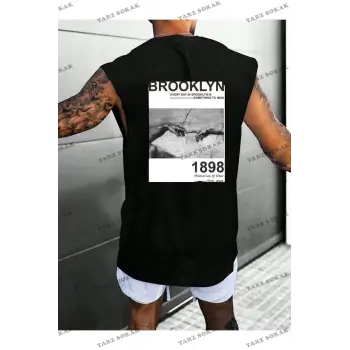 Unisex  BROOKLYN BASKILI OVERSİZE KOLSUZ