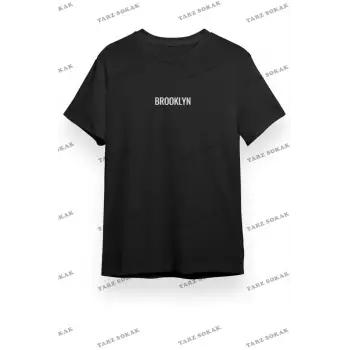 Unisex Brooklyn Siyah Oversize Bisiklet Yaka Baskılı