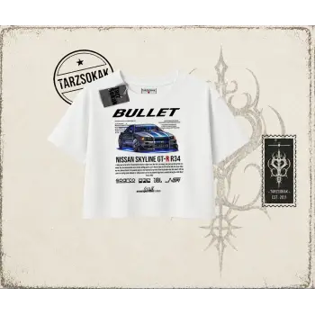 Unisex Bullet Fast and Furios v2 Kadın Crop Tişört Beyaz