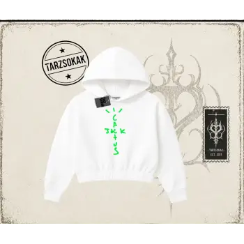 Unisex Cactus Jack Air Kadın Crop Kapşonlu Sweatshirt Beyaz