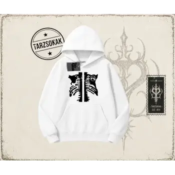 Unisex Cage Y2k Oversize Unisex Kapşonlu Sweatshirt Beyaz