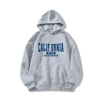 Unisex Calıfornıa Baskılı Oversize Kapüşonlu Sweatshirt Gri