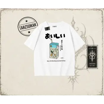 Unisex Cat Lemon Juice Oversize Unisex Tişört Beyaz