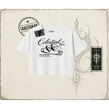 Unisex Celestial Sent Kadın Crop Tişört Beyaz